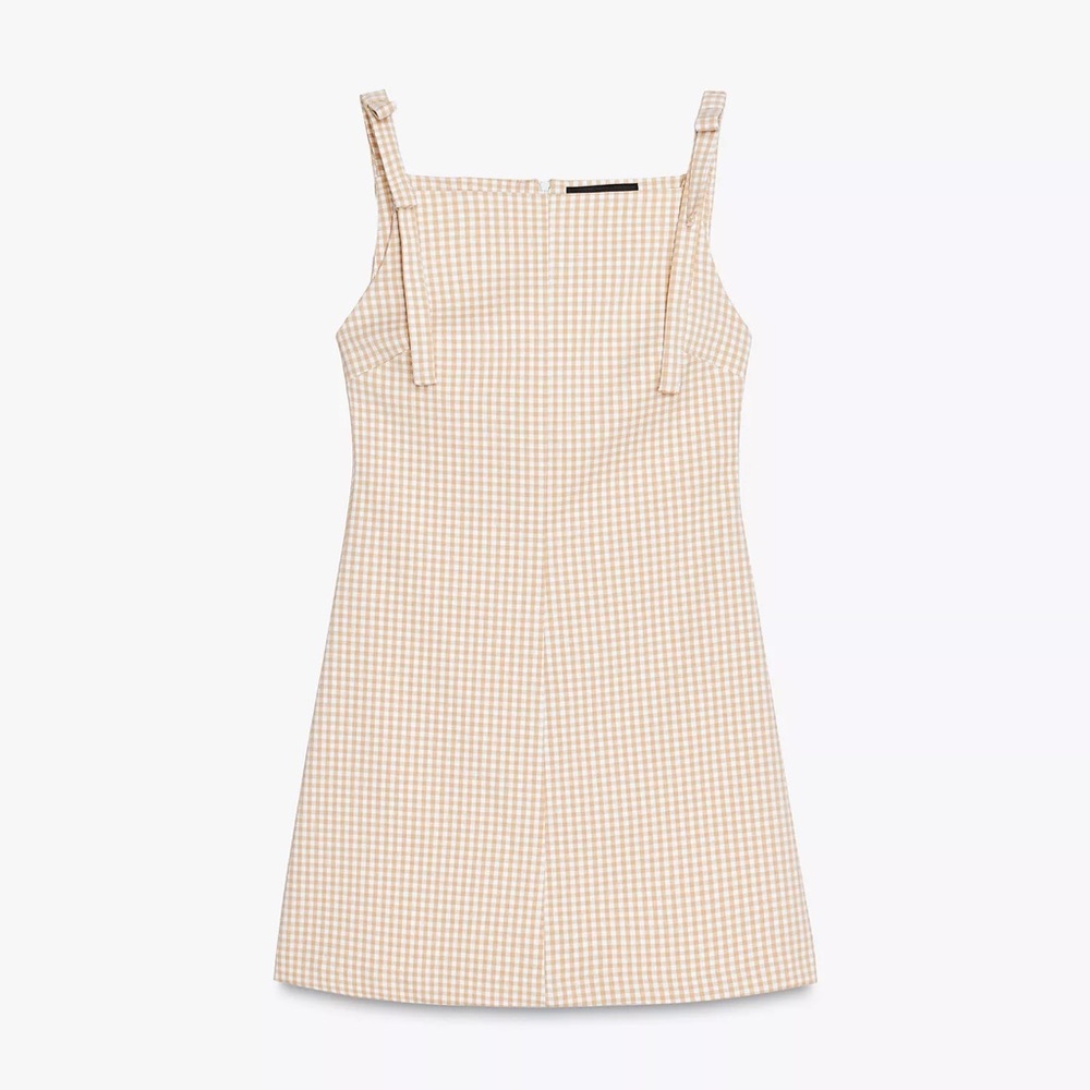 Zara Beige Gingham Mini Dress